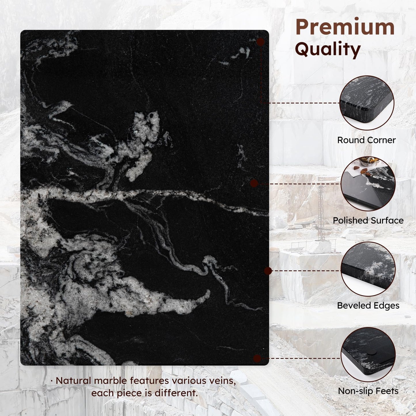 Diflart Natural Granite Cutting Board: Large 16" x 20" Polished Stone Slab.