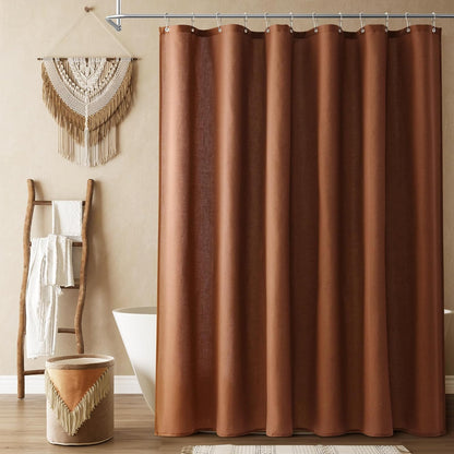 Naturoom Weighted Natural Flax Linen Shower Curtain Set