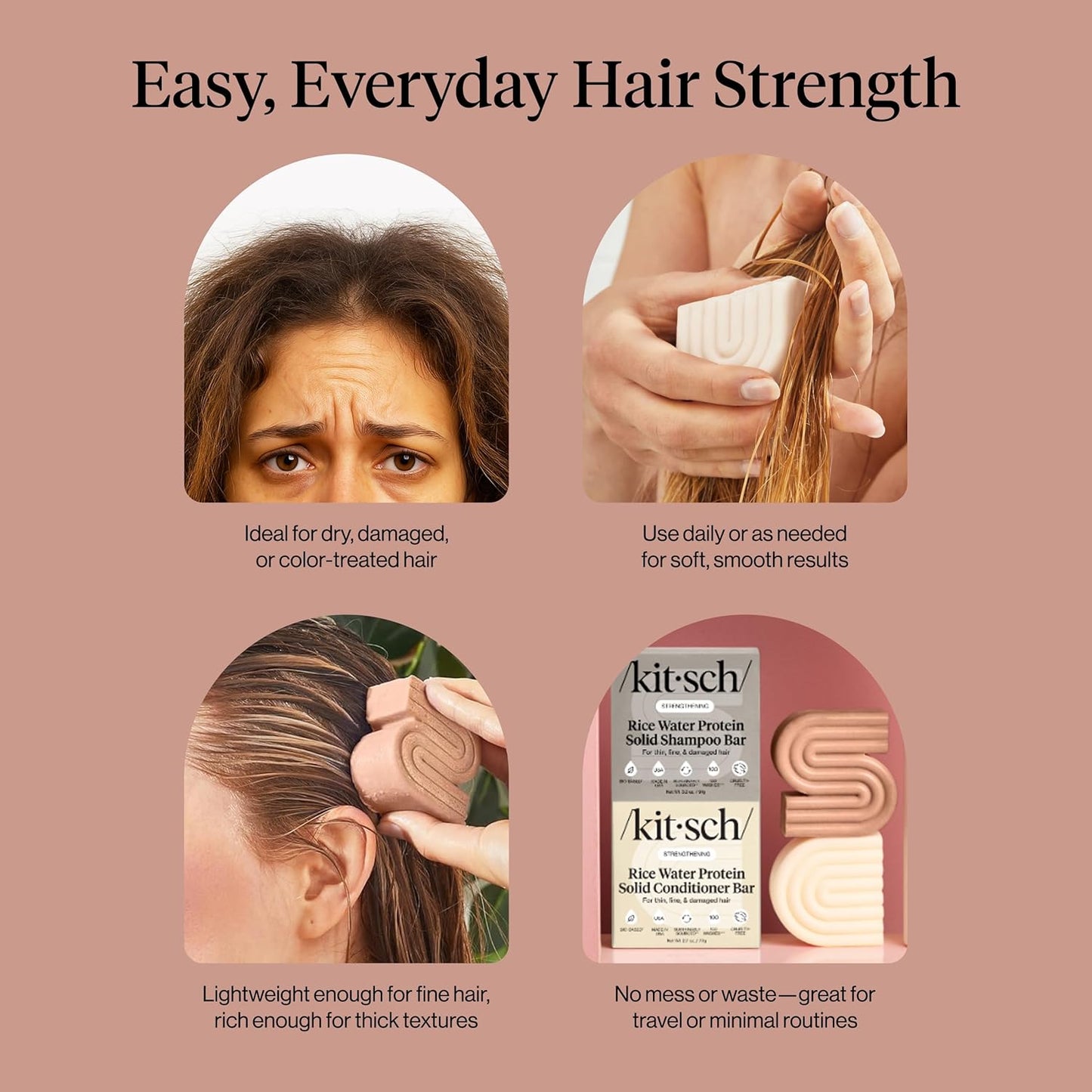 Kitsch 4-Piece Shampoo & Conditioner Sampler Bars: Bottle-Free Beauty