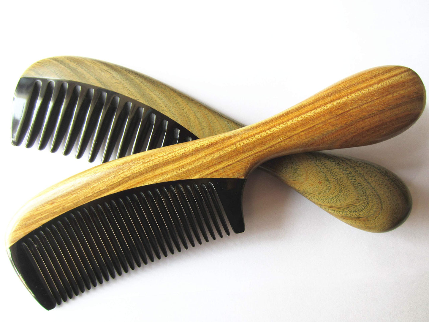 Myhsmooth Handmade Buffalo Horn & Green Sandalwood Comb (2-Pack)