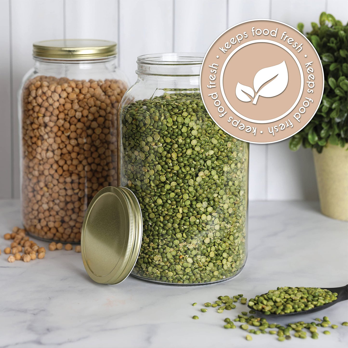 Kitchentoolz 1-Gallon Glass Mason Jars with Airtight Metal Lids (2-Pack)