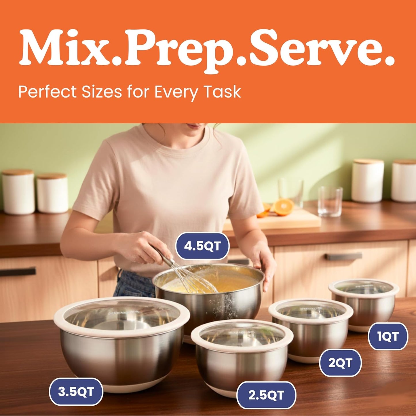 Ziruma Non-Toxic Mixing Bowls with Glass Lids Set (5 Pieces)