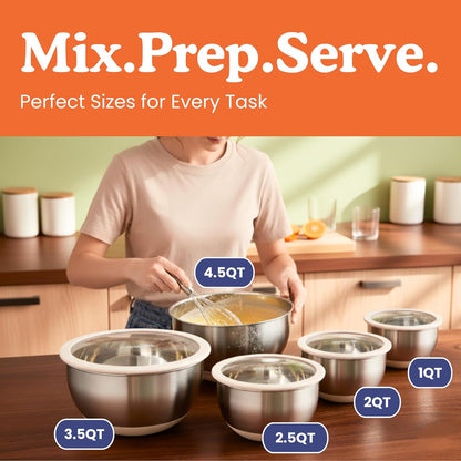 Ziruma Non-Toxic Mixing Bowls with Glass Lids Set (5 Pieces)