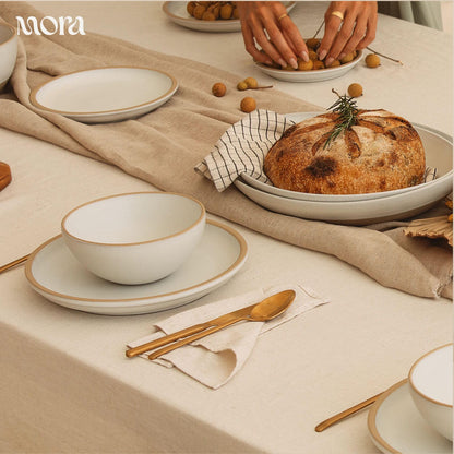 Mora Medium Ceramic Bowls, Set of 4 (28 oz, Oat)