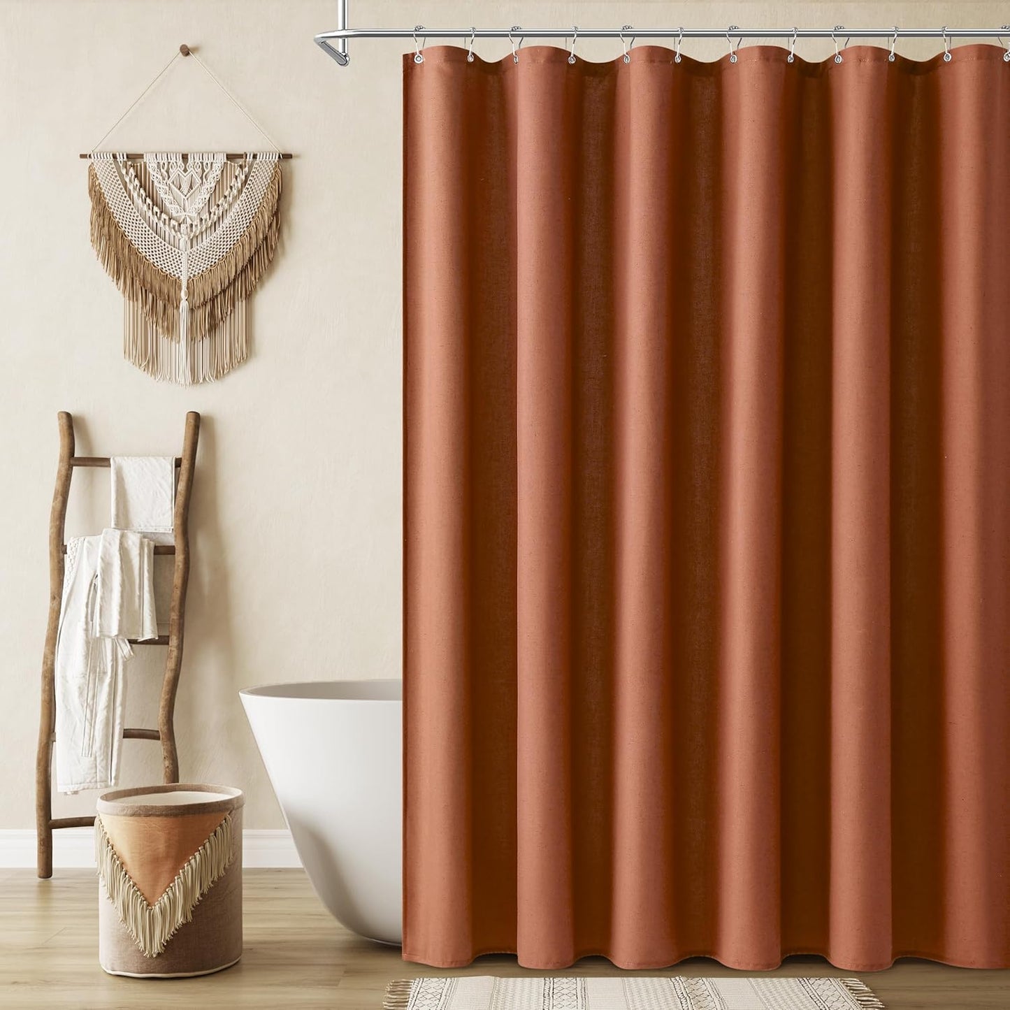 Naturoom Weighted Natural Flax Linen Shower Curtain Set