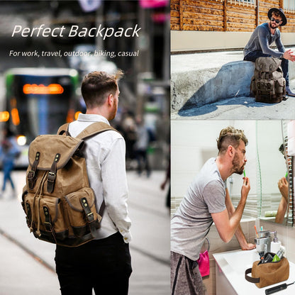 Wogarl Vintage Waxed Canvas & Genuine Crazy Horse Leather Backpack