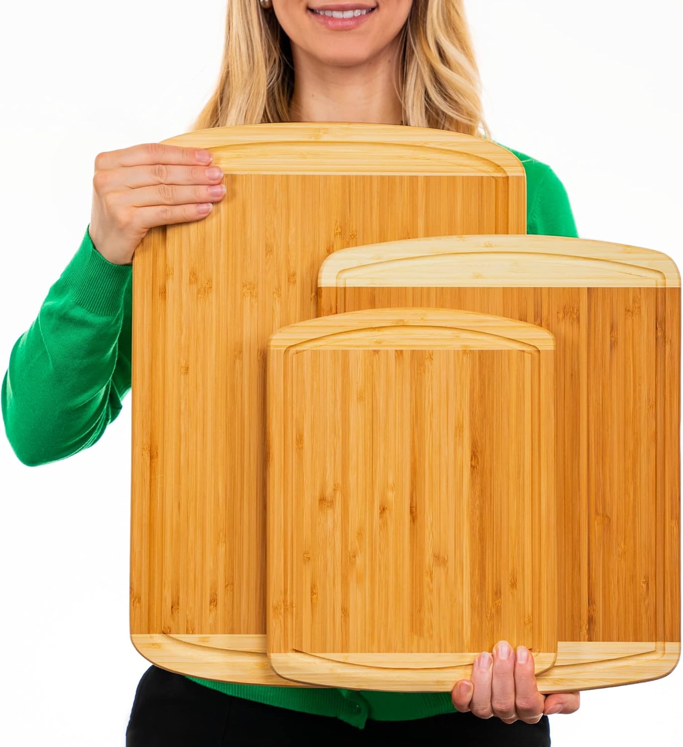 Greener Chef Organic Bamboo Board Set: 3-Piece Vertical Grain Collection.