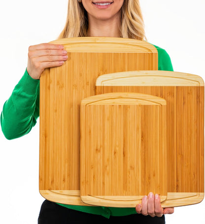 Greener Chef Organic Bamboo Board Set: 3-Piece Vertical Grain Collection.