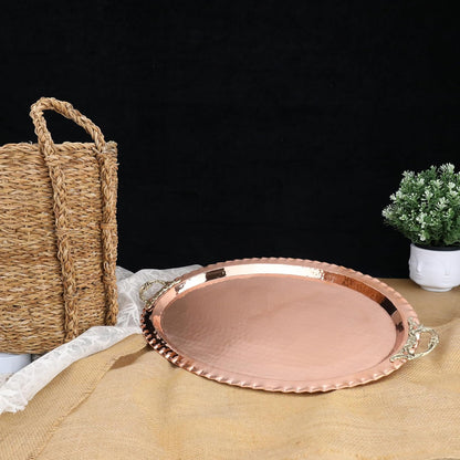 Hammered Pure Copper Tray: Handcrafted, Durable Metal, Zero-Plastic for Serving Beverages and Coffee