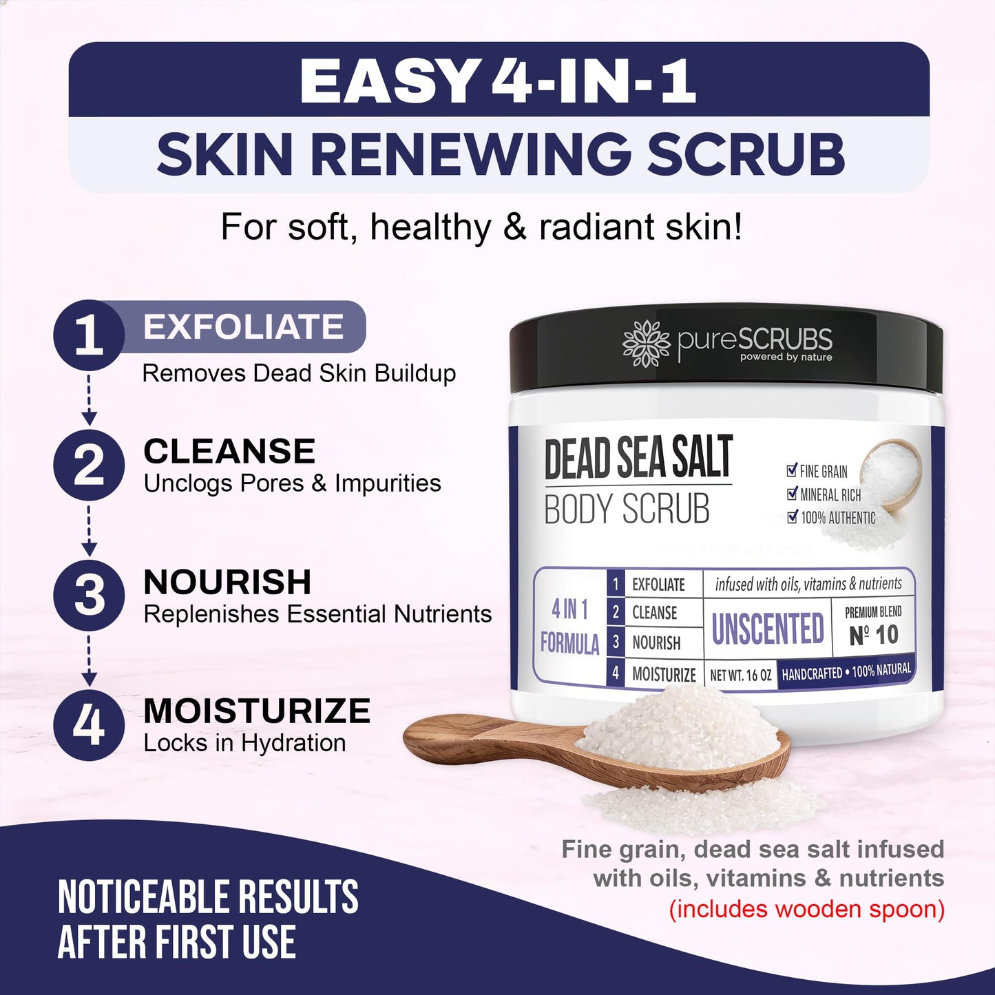 Fragrance-Free Dead Sea Salt Body Scrub, Organic Oils – pureSCRUBS Unscented