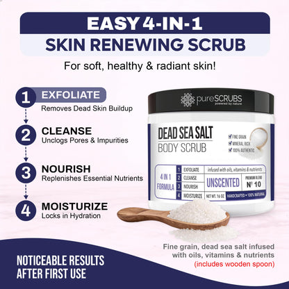 Fragrance-Free Dead Sea Salt Body Scrub, Organic Oils – pureSCRUBS Unscented