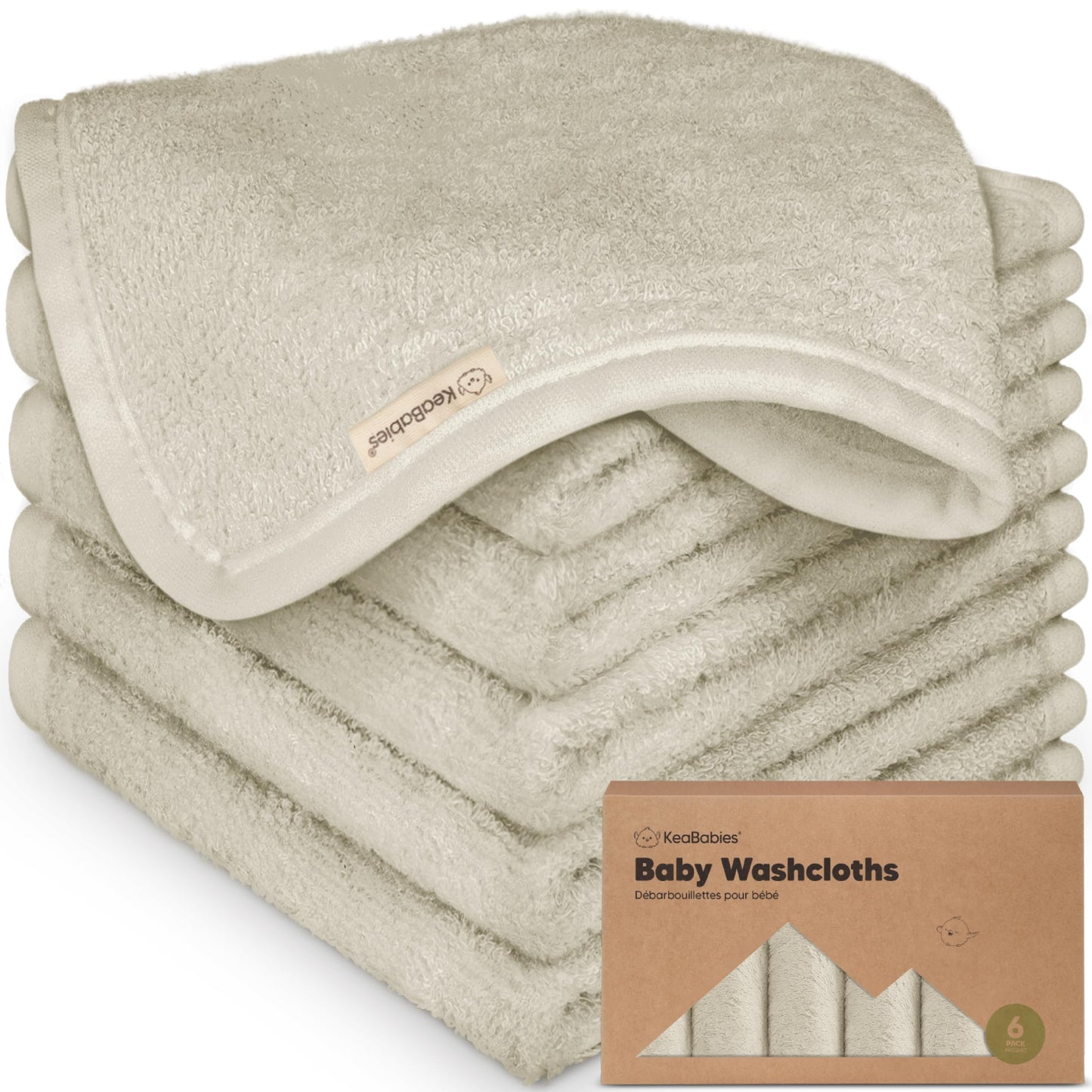KeaBabies Bamboo Washcloths: 500GSM Ultra-Soft 6-Pack