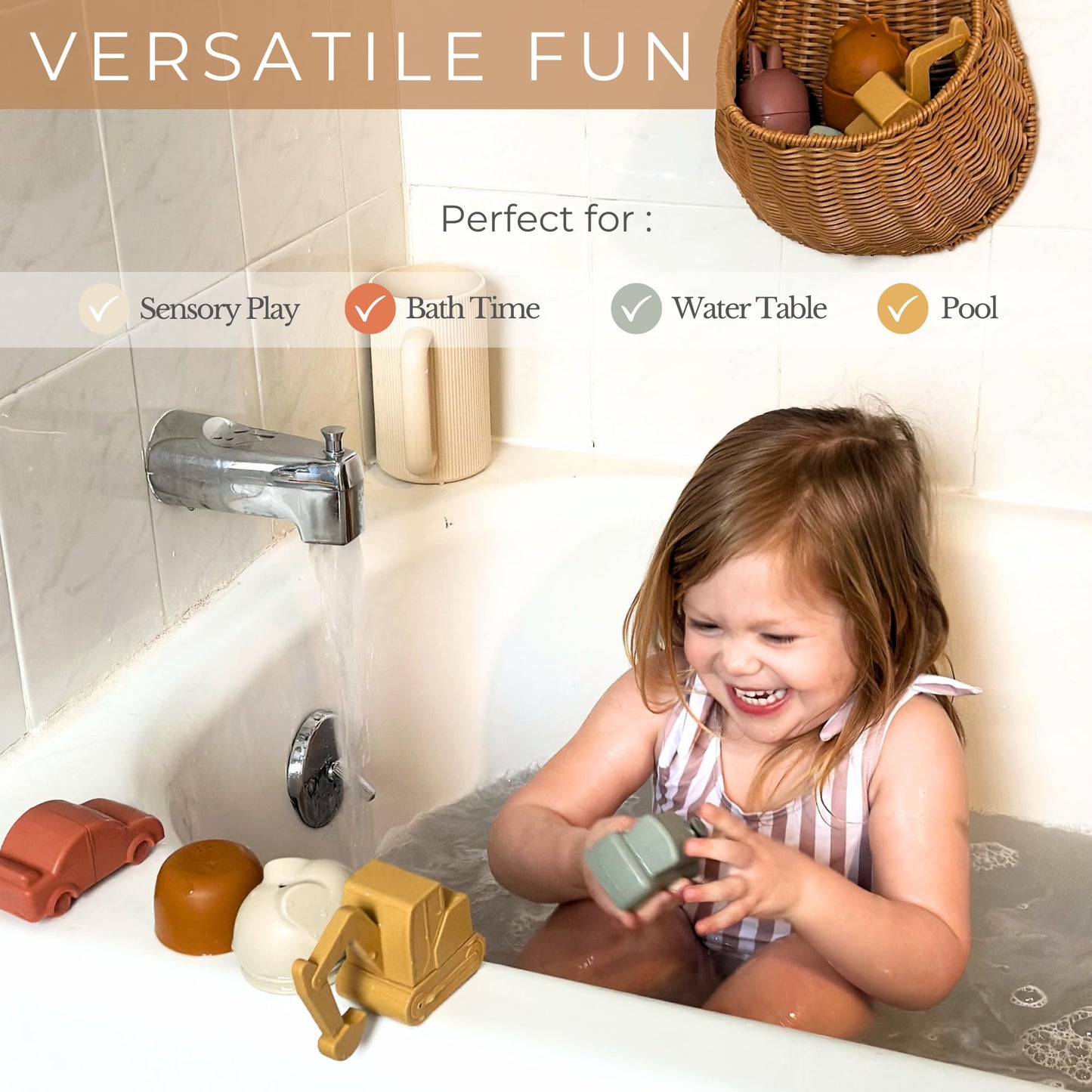 Brooklyn + Neutral Silicone Bath Toys: Mold-Free Animal 5-Pack