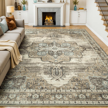 Vibrug Coastal Medallion OEKO-TEX Certified Washable Area Rug