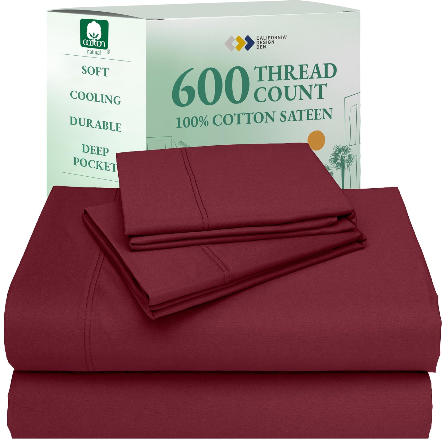 California Design Den 100% Cotton Sateen Sheets: 600 TC Luxury Set