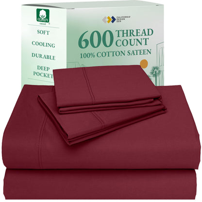 California Design Den 100% Cotton Sateen Sheets: 600 TC Luxury Set