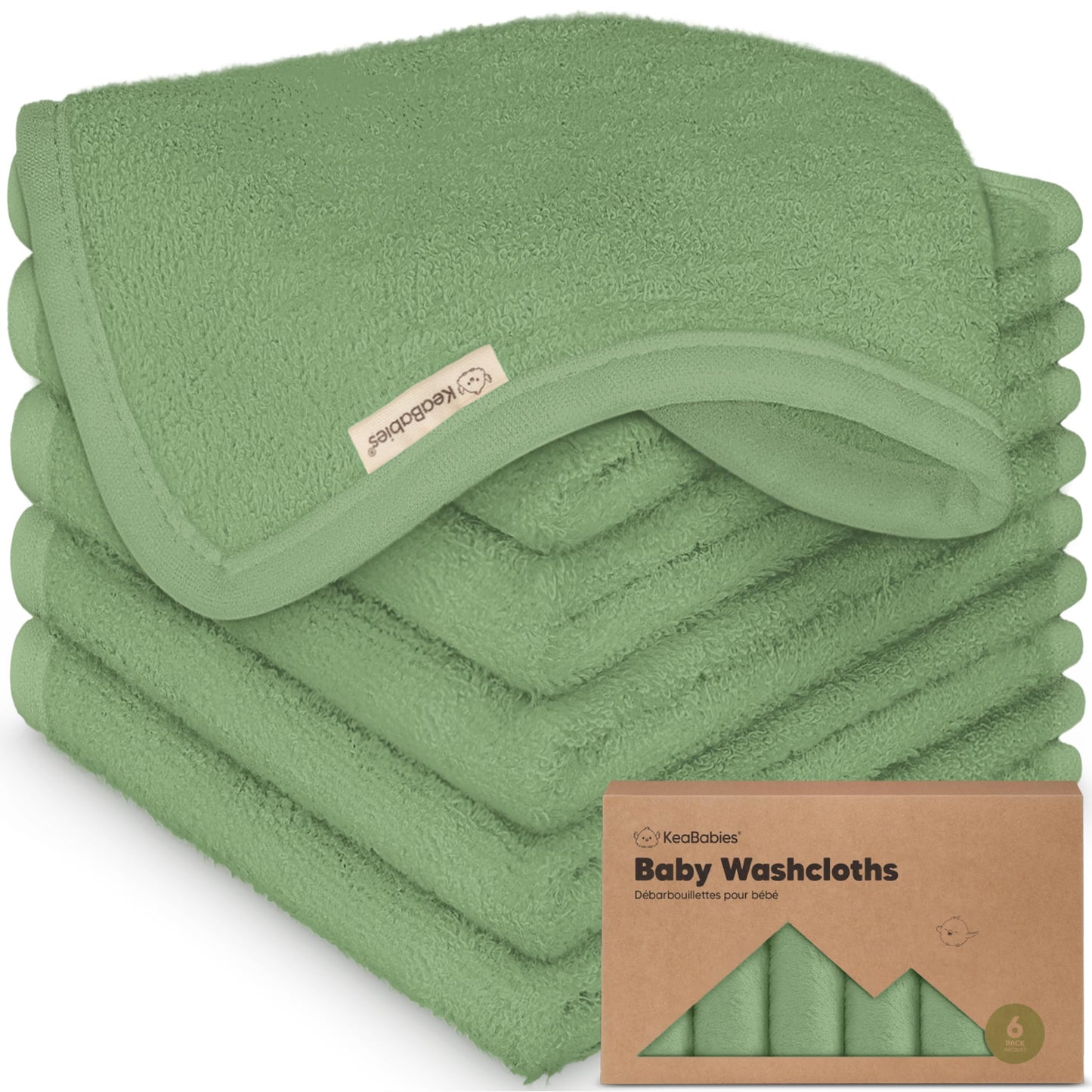 KeaBabies Bamboo Washcloths: 500GSM Ultra-Soft 6-Pack