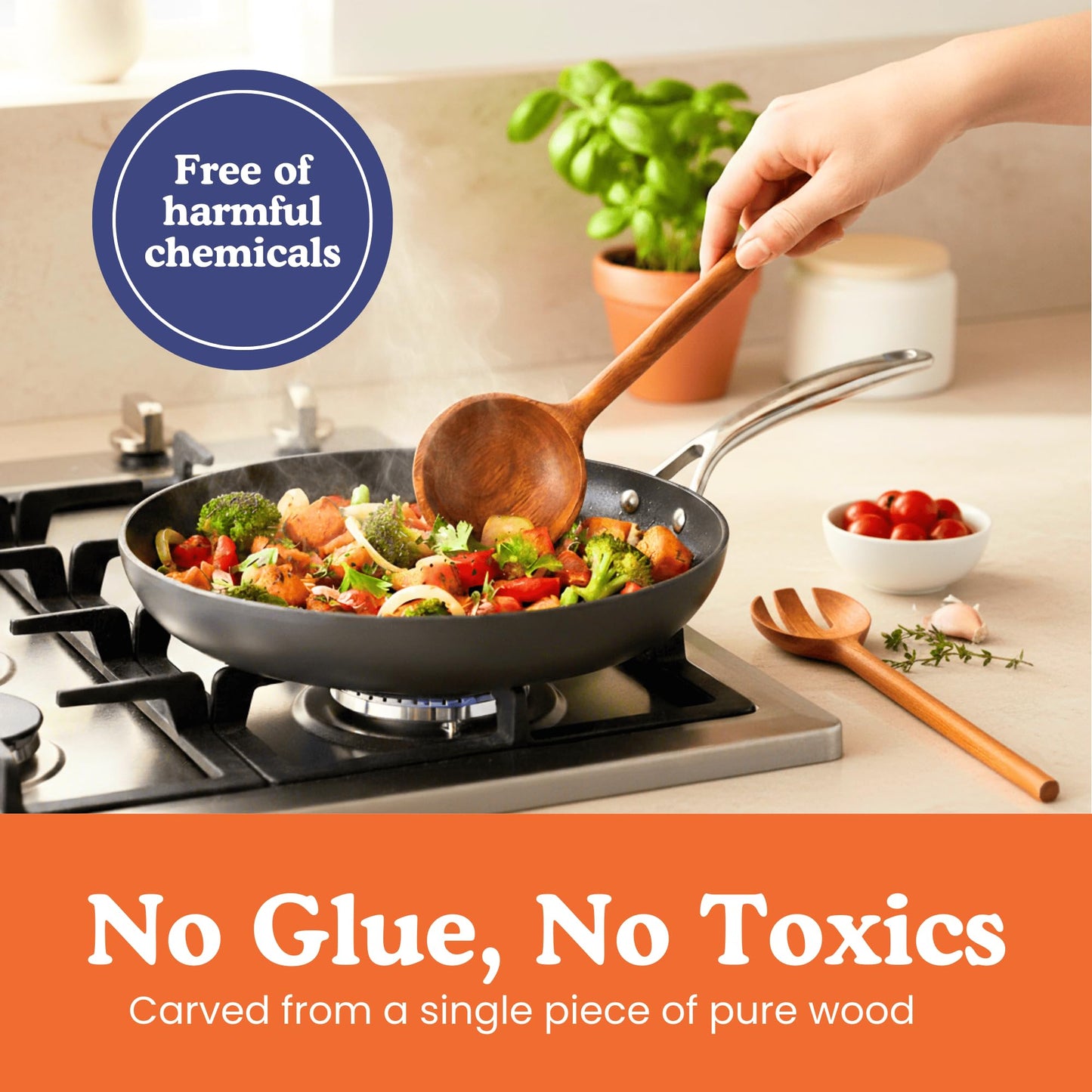 Non-Toxic 6-Piece One-Piece Wooden Utensil Set