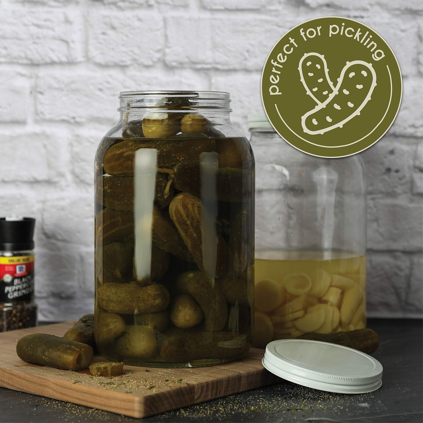 Kitchentoolz 1-Gallon Glass Mason Jars with Airtight Metal Lids (2-Pack)