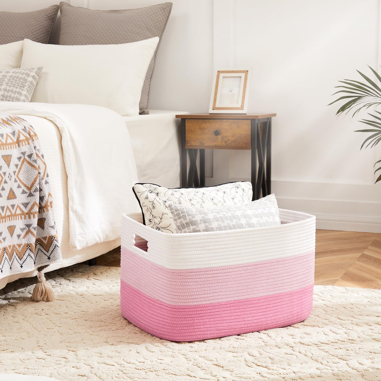 Artfeel 65L Rectangle Woven Natural Cotton Rope Storage Basket