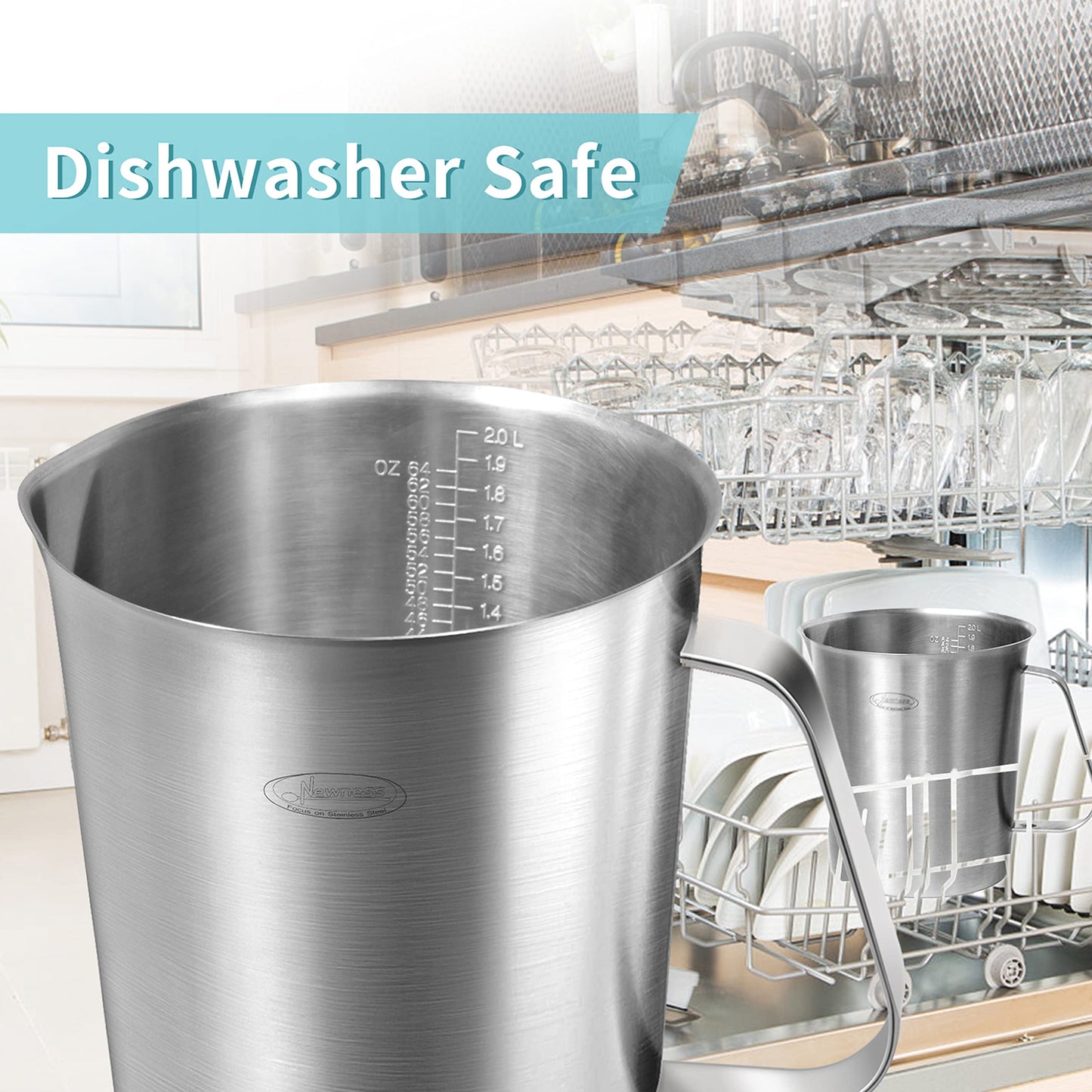 Newness Stainless Steel Measuring Cup with Triple Measurement Scales