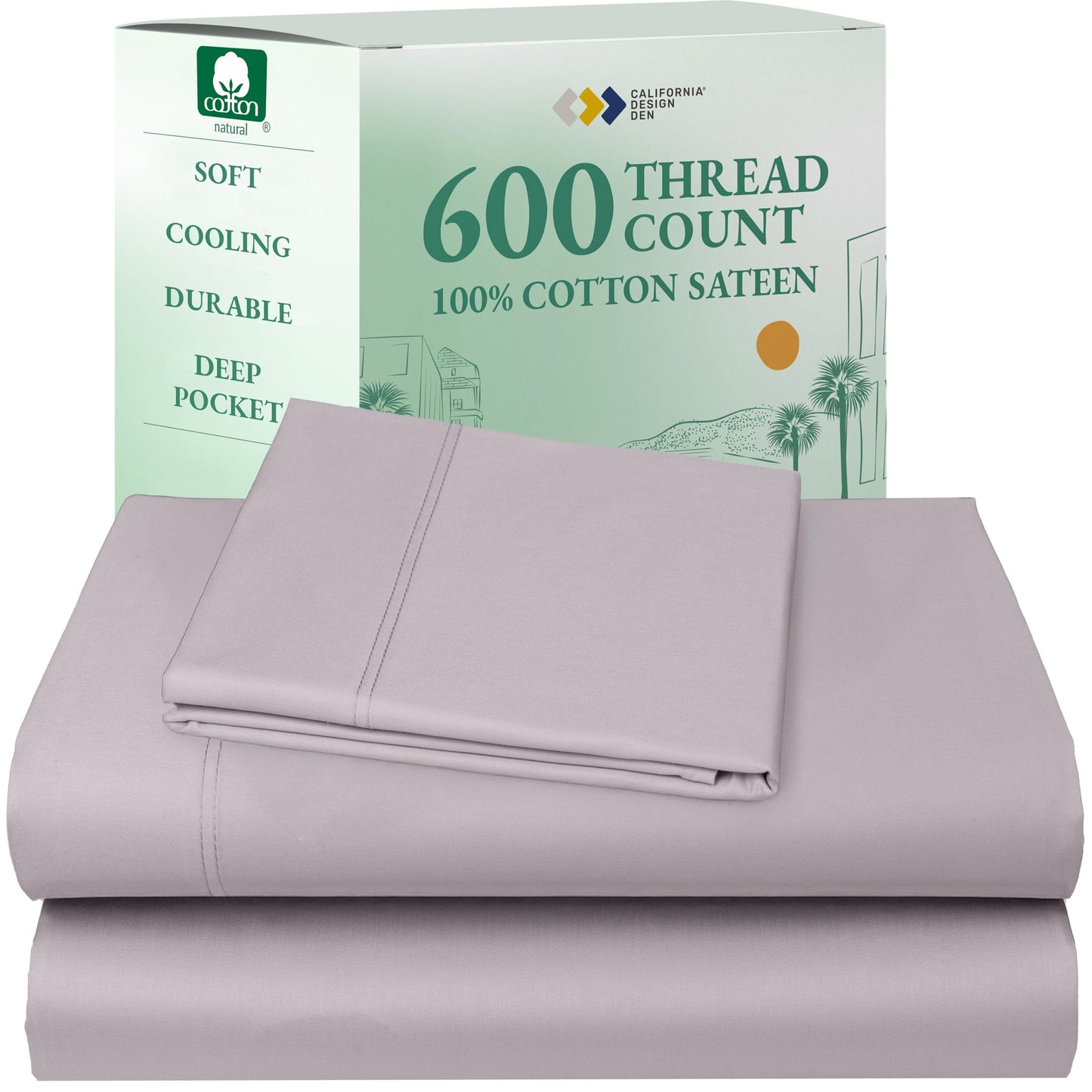 California Design Den 100% Cotton Sateen Sheets: 600 TC Luxury Set