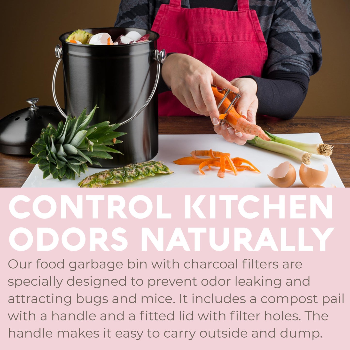 EPICA Countertop Compost Bin – 1.3 Gallon Stainless Steel, Toxin‑Free & Odorless