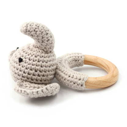 Joliecraft Woodland Friends Baby Rattle: Cotton & Beechwood Elephant