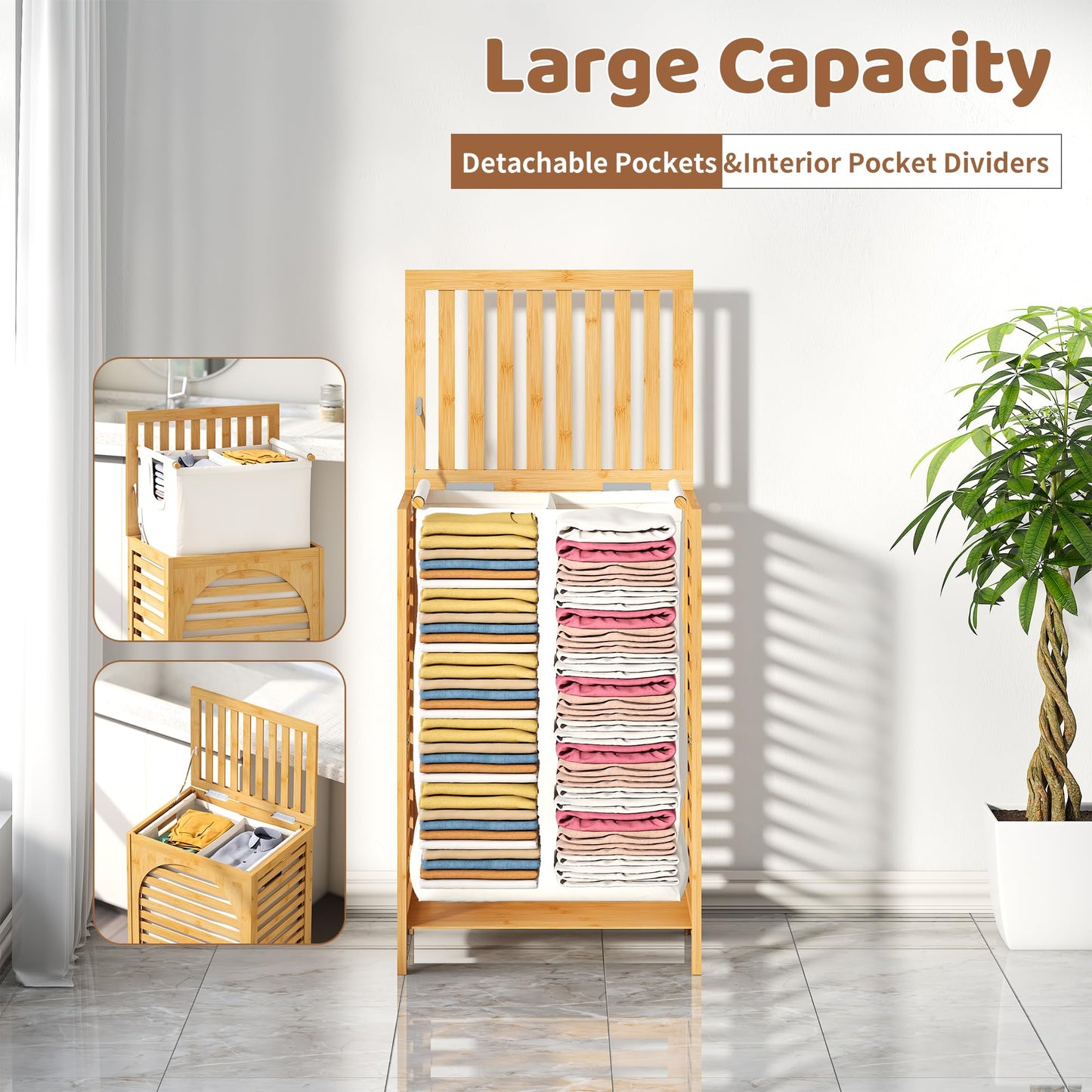 FILWH 85L Sustainable Bamboo Laundry Hamper with Flip Lid