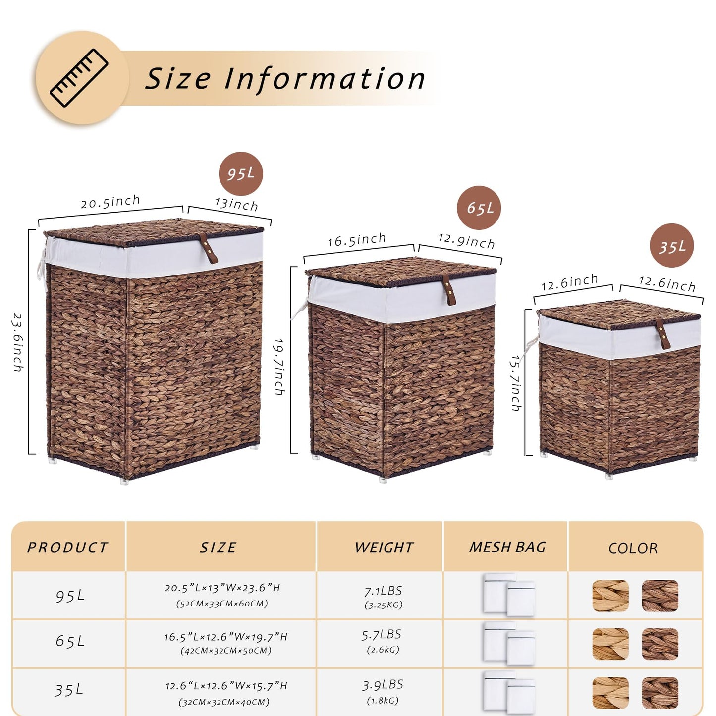 LGENHOOM Handwoven Natural Water Hyacinth Hamper with Lid