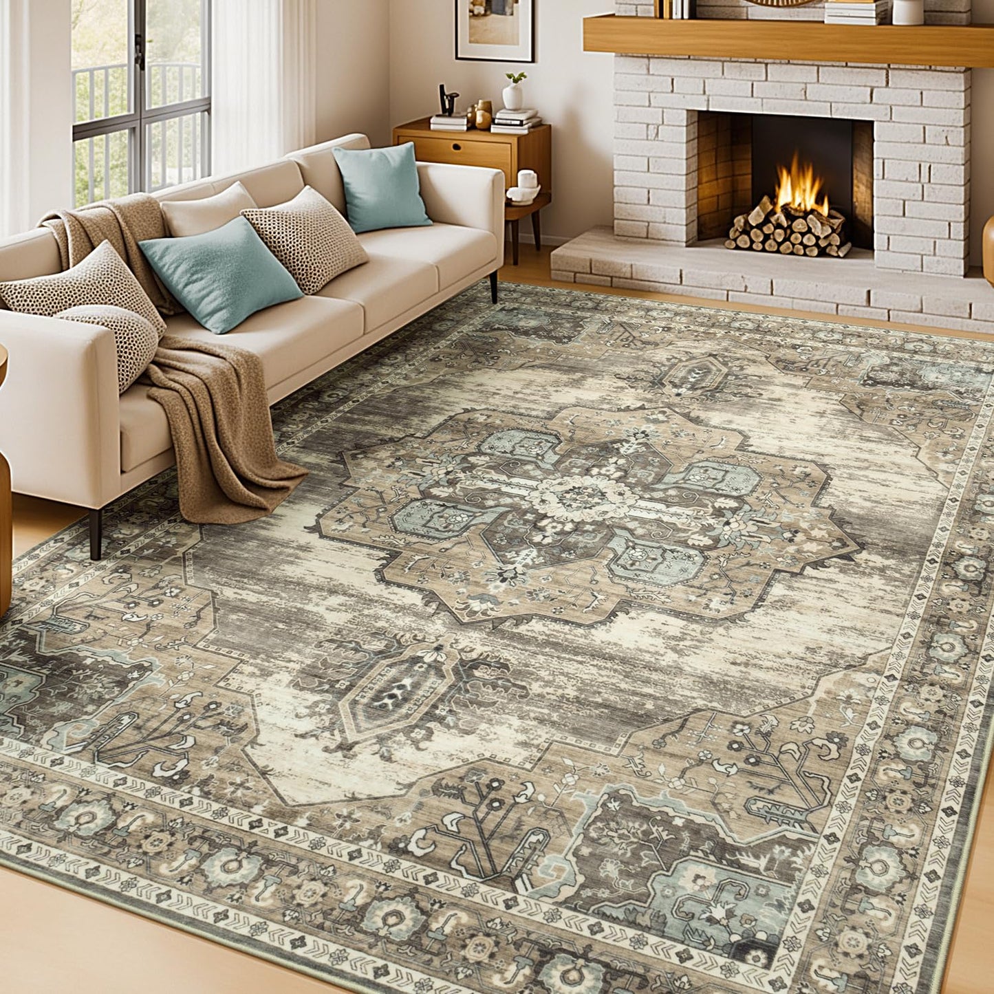 Vibrug Coastal Medallion OEKO-TEX Certified Washable Area Rug