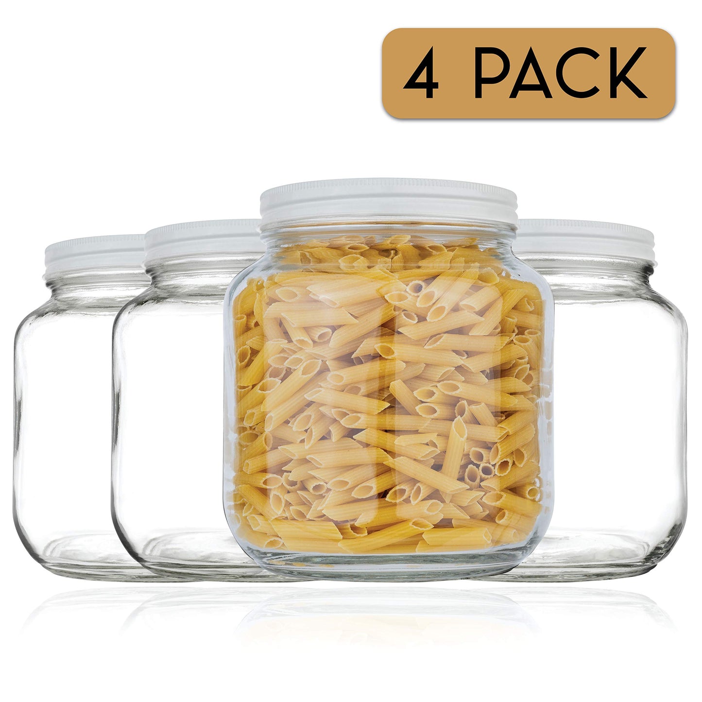 Kitchentoolz 64 oz Glass Mason Jars with Airtight Metal Lids (6 Pack)