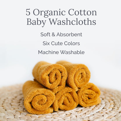 Natemia Organic Baby Washcloths: GOTS Certified 5-Pack Set