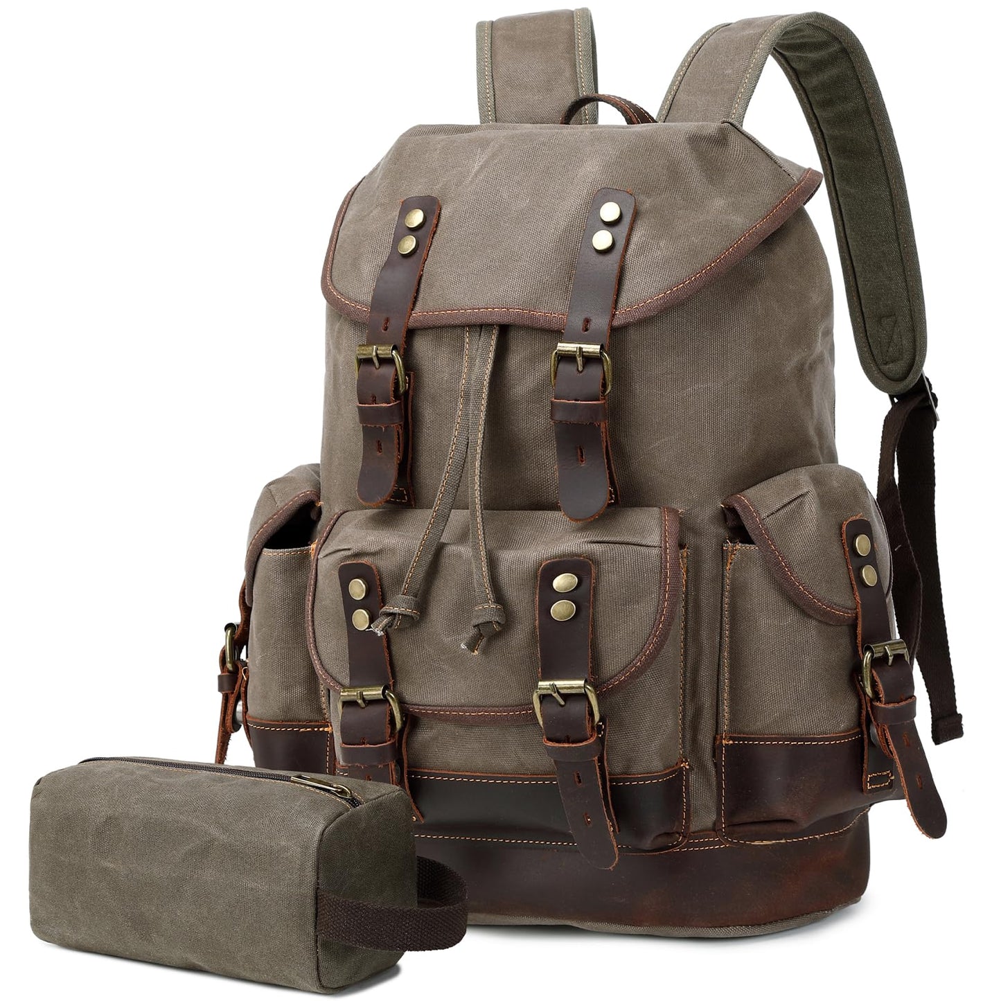 Wogarl Vintage Waxed Canvas & Genuine Crazy Horse Leather Backpack