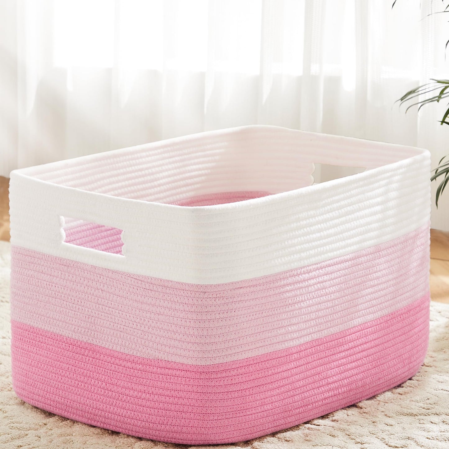 Artfeel 65L Rectangle Woven Natural Cotton Rope Storage Basket