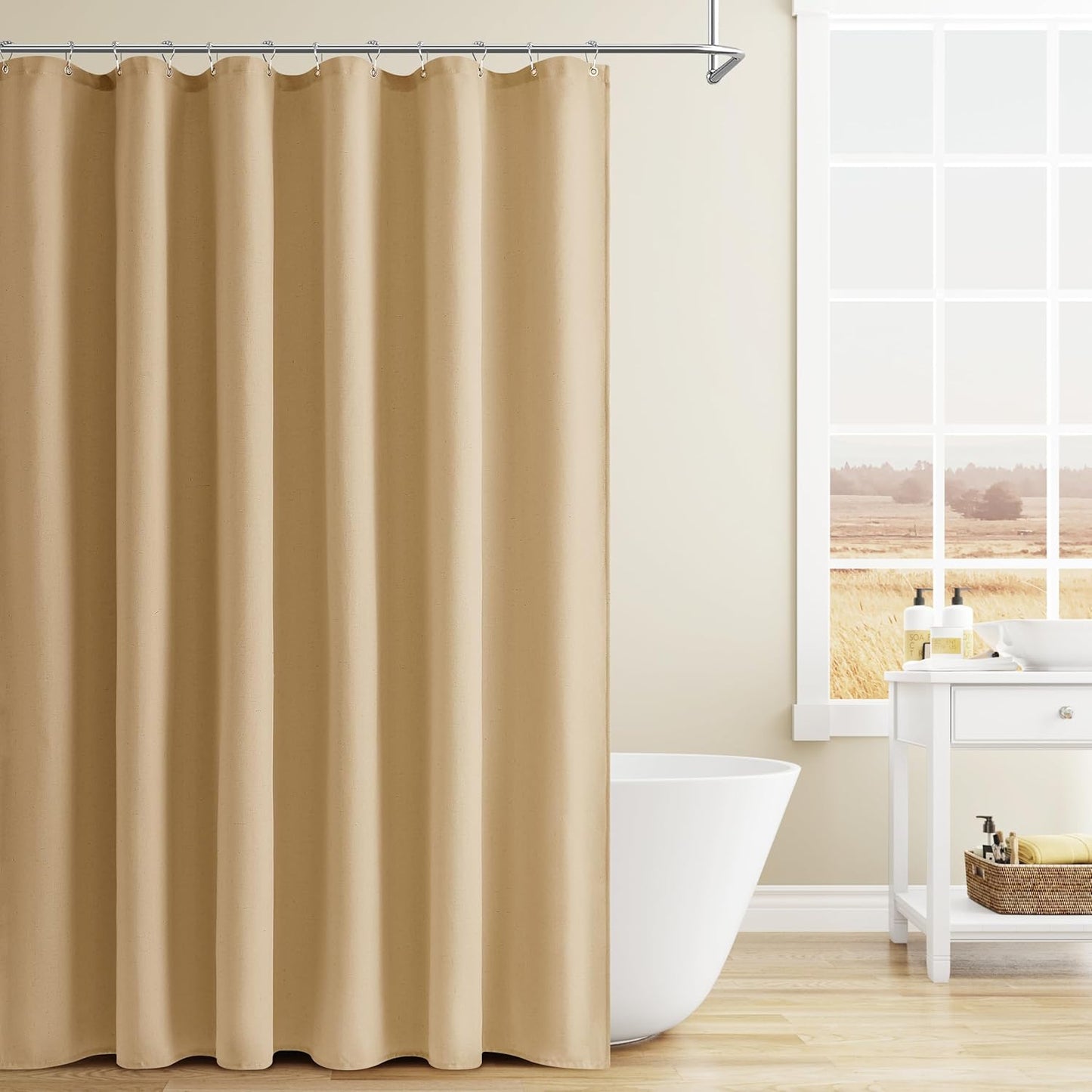 Naturoom Weighted Natural Flax Linen Shower Curtain Set