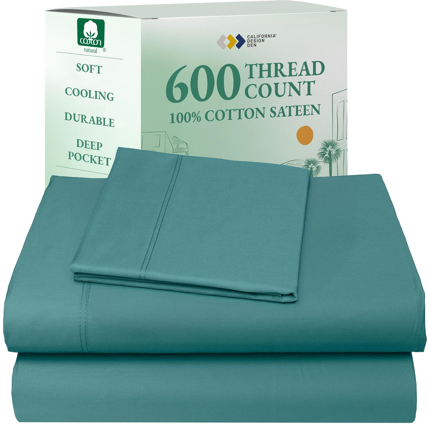 California Design Den 100% Cotton Sateen Sheets: 600 TC Luxury Set