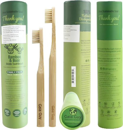 Zero-Microplastic Boar Bristle Bamboo Toothbrushes, Family Pack – Gaia Guy (4 Adult + 4 Kids)