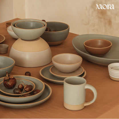 Mora Medium Ceramic Bowls, Set of 4 (28 oz, Oat)