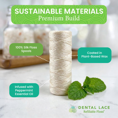 Refillable Silk Dental Floss, PFAS-Free, Glass Container – Dental Lace