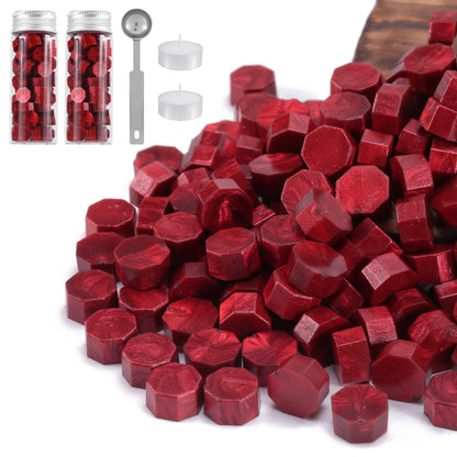 Sealing Wax Beads Kit: 150 Pcs with Permanent Metal Spoon & Reusable Glass Storage Bottles for Zero-Waste Wedding Invitations and Gift Wrap