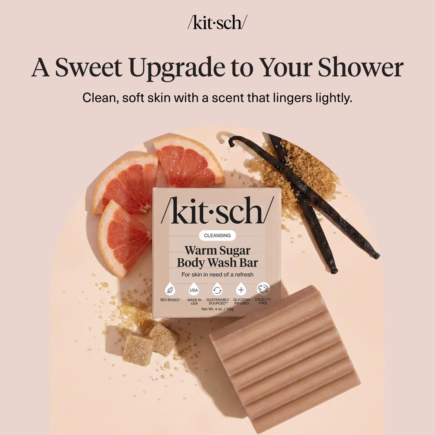 Plastic-Free Sugar Body Scrub Bar, Vegan & Leaping Bunny – Kitsch