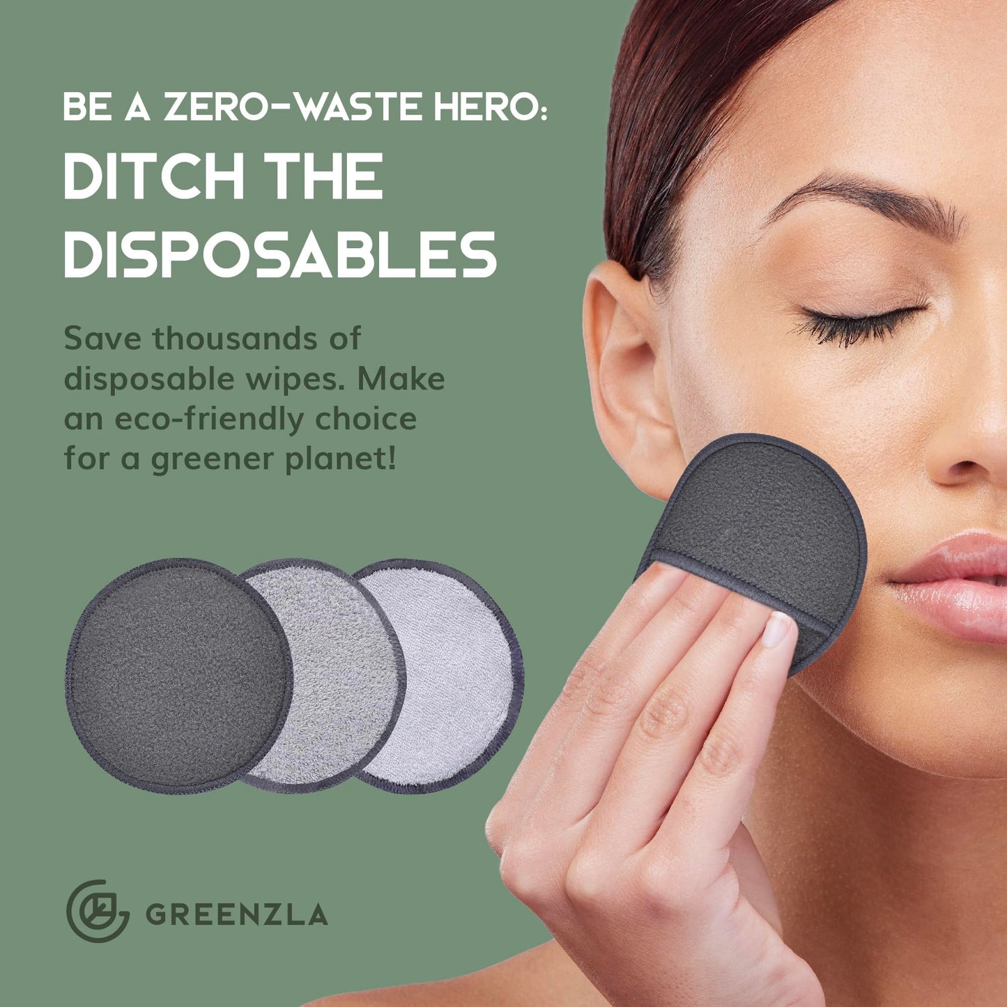 Greenzla Reusable Makeup Remover Pads: 20-Pack Bamboo Cotton Rounds