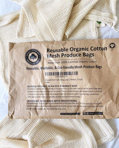 Reusable 100% Organic Cotton Mesh Produce Bags-Toxin-Free, Plastic-Free Double-Stitched