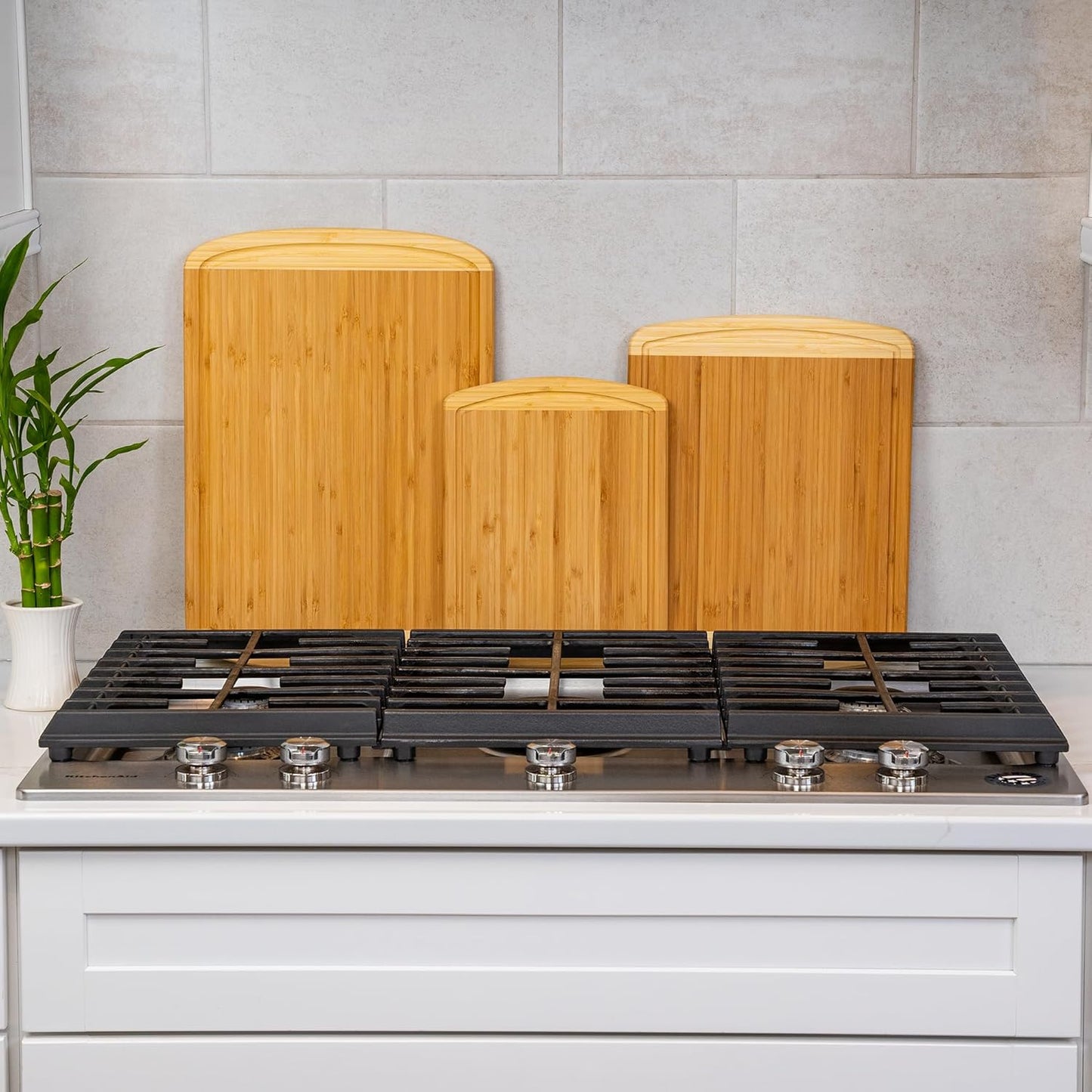 Greener Chef Organic Bamboo Board Set: 3-Piece Vertical Grain Collection.
