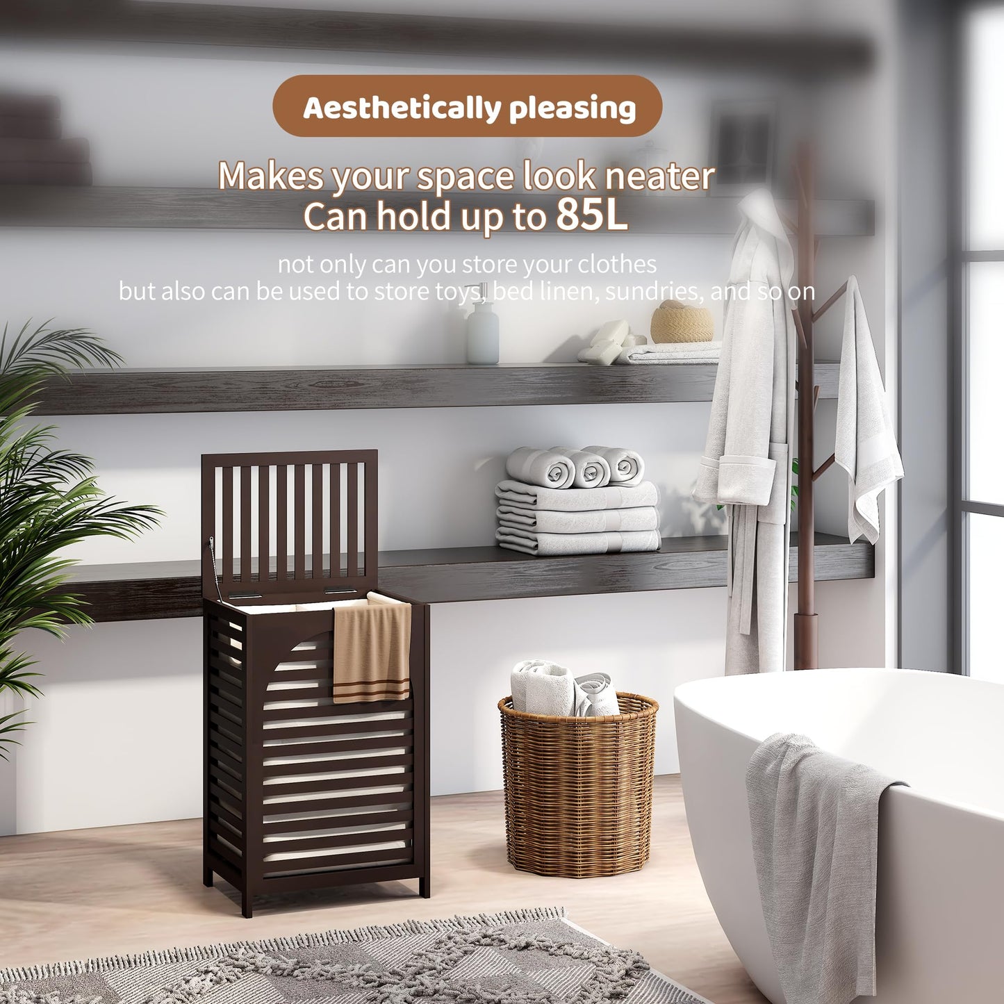 FILWH 85L Sustainable Bamboo Laundry Hamper with Flip Lid