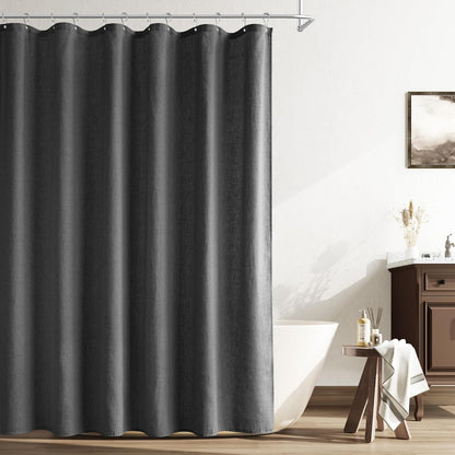 Naturoom Weighted Natural Flax Linen Shower Curtain Set