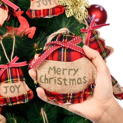 Natural Burlap & Cotton Ornaments (12 Pcs): Zero-Plastic Buffalo Plaid for Sustainable Decor