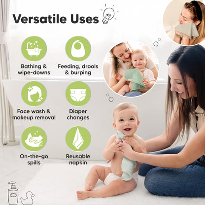 KeaBabies Bamboo Washcloths: 500GSM Ultra-Soft 6-Pack