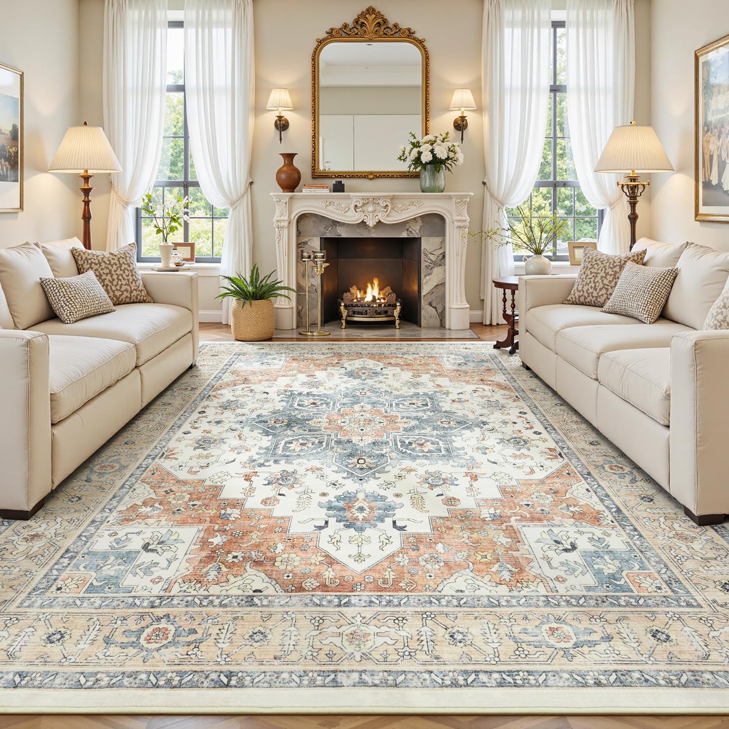 Vibrug Coastal Medallion OEKO-TEX Certified Washable Area Rug